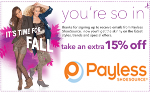 Hi! I just joined Payless and got a 15% off coupon for my next ...
